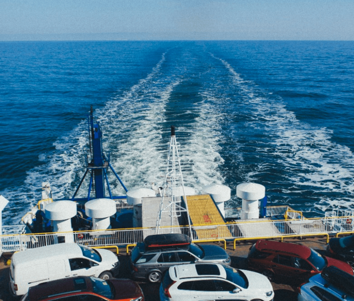 Cars on a ferry crossing the sea